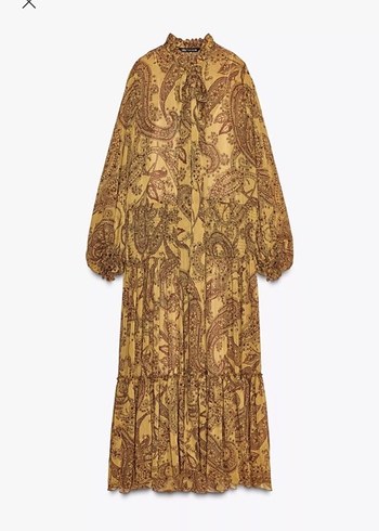 Bohem Renkli Uzun Kollu Fırfırlı Elbise - Görsel 7