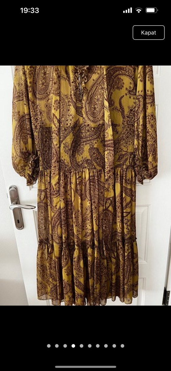 Bohem Renkli Uzun Kollu Fırfırlı Elbise - Görsel 3