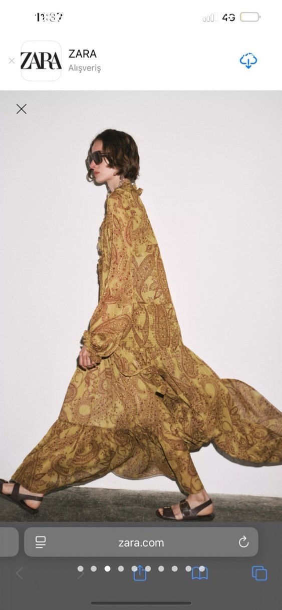 Bohem Renkli Uzun Kollu Fırfırlı Elbise - Görsel 5