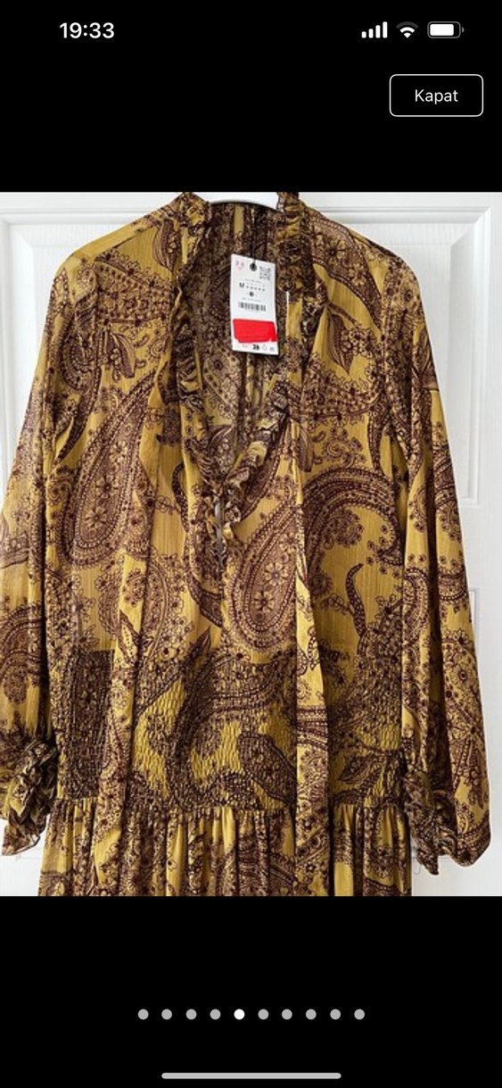 Bohem Renkli Uzun Kollu Fırfırlı Elbise - Görsel 2