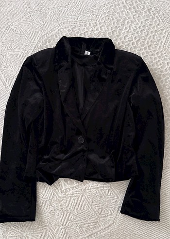 Siyah, Düğmeli, İpek Dokulu Kadın Blazer - Görsel 3