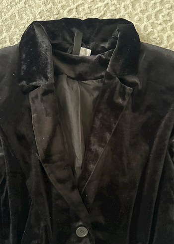 Siyah, Düğmeli, İpek Dokulu Kadın Blazer - Görsel 4