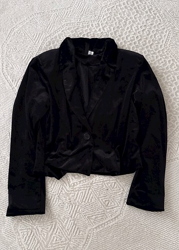 Siyah, Düğmeli, İpek Dokulu Kadın Blazer - Görsel 2