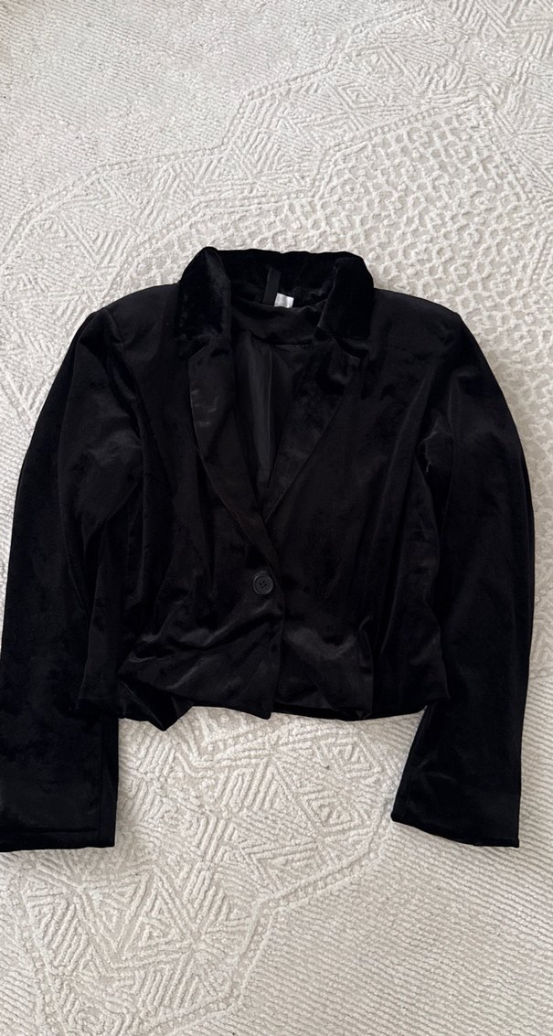 Siyah, Düğmeli, İpek Dokulu Kadın Blazer - Görsel 3