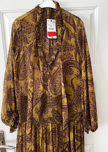 Bohem Tarz Uzun Kahverengi Desenli Elbise - Görsel 8