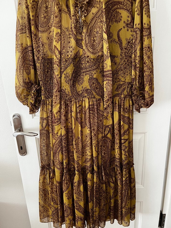 Bohem Tarz Uzun Kahverengi Desenli Elbise - Görsel 4