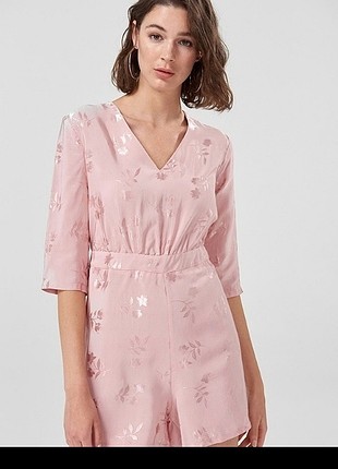 Milla pembe jakarlı v yaka tulum 