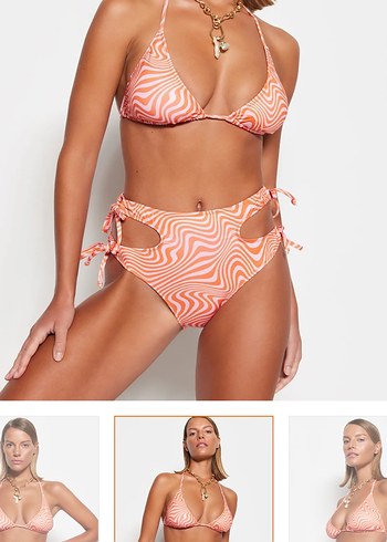 Trendyol & Milla Turuncu Zebra Desenli Bağcıklı Bikini