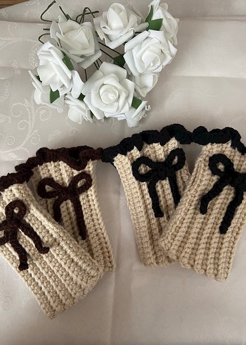 Bohem Tarz Kahverengi Örgü Kadın Eldiveni - Görsel 3