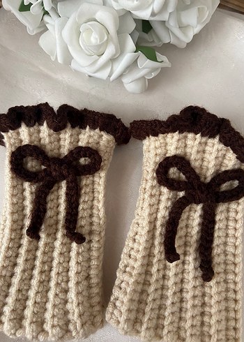 Bohem Tarz Kahverengi Örgü Kadın Eldiveni - Görsel 2