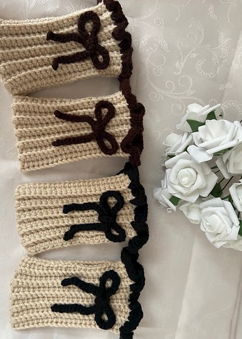 Bohem Tarz Kahverengi Örgü Kadın Eldiveni - Görsel 4