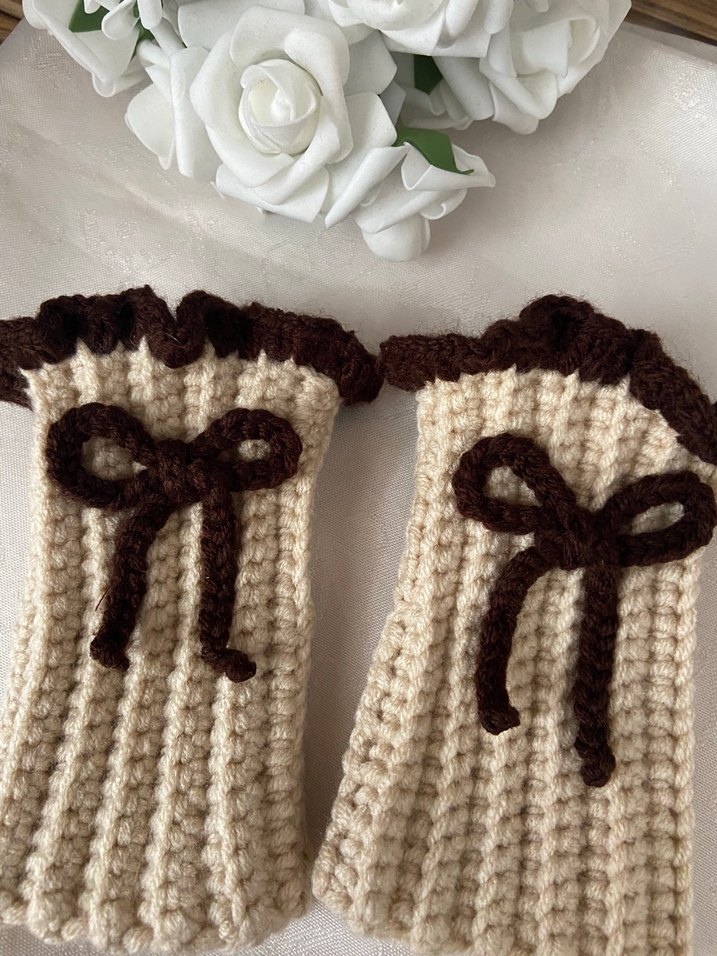 Bohem Tarz Kahverengi Örgü Kadın Eldiveni - Görsel 2