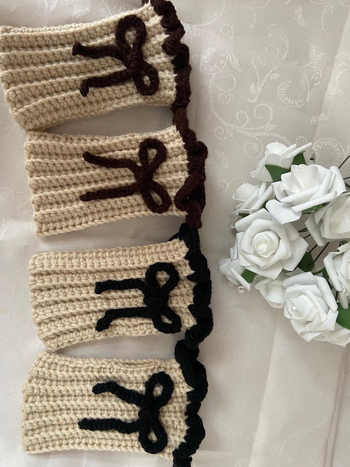 Bohem Tarz Kahverengi Örgü Kadın Eldiveni - Görsel 4