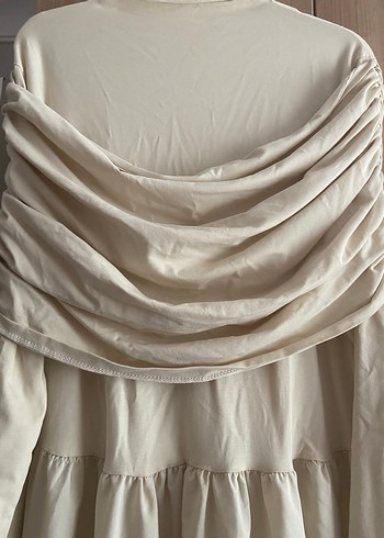 Bej Drapeli Elbise - Görsel 2