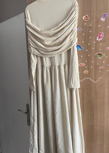 Bej Drapeli Elbise - Görsel 3