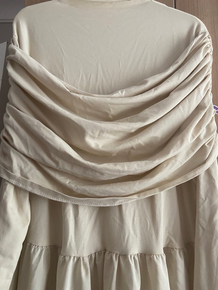 Bej Drapeli Elbise - Görsel 2