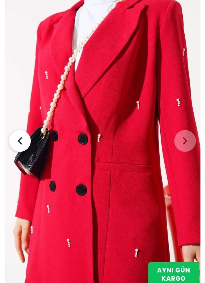 Kırmızı Taşlı Kadın Uzun Ceketli Takım - Görsel 3