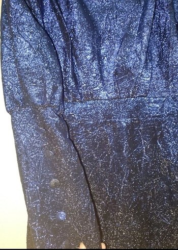 Parlak Lacivert Uzun Kollu Abiye Elbise - Görsel 4