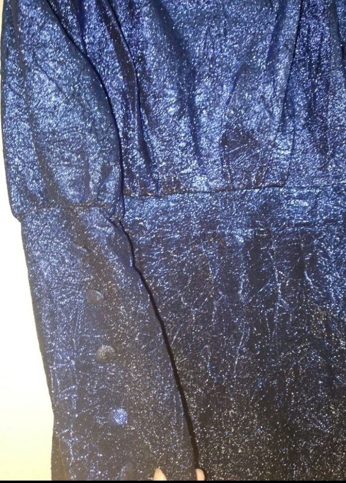 Parlak Lacivert Uzun Kollu Abiye Elbise - Görsel 4