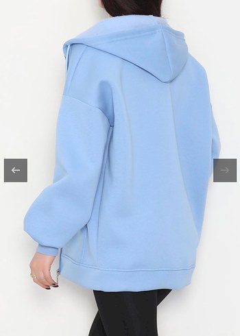 Kadın Mavi Fermuarlı Oversize Sweatshirt - Görsel 6