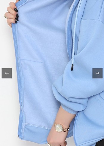 Kadın Mavi Fermuarlı Oversize Sweatshirt - Görsel 5