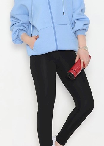 Kadın Mavi Fermuarlı Oversize Sweatshirt - Görsel 4