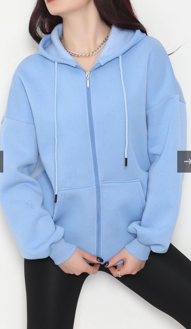 Kadın Mavi Fermuarlı Oversize Sweatshirt - Görsel 2