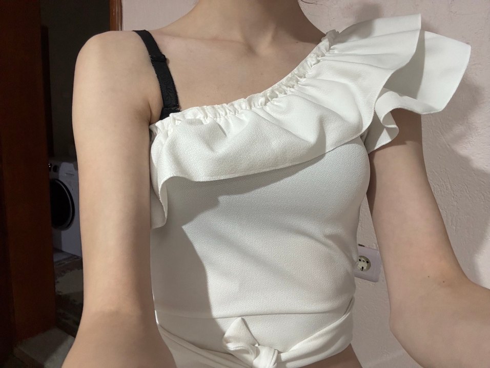 Beyaz Fırfırlı Straplez Midi Büstiyer - Görsel 2