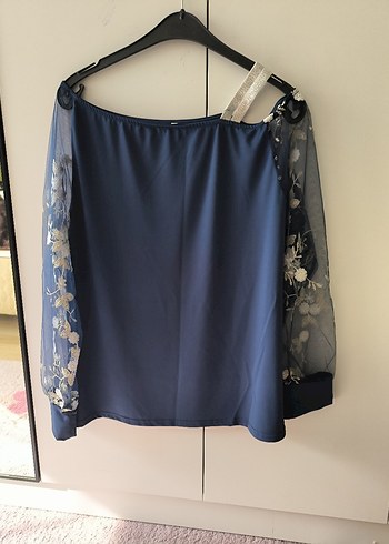 Mavi Drapeli Uzun Kollu Kadın Bluz - Görsel 5