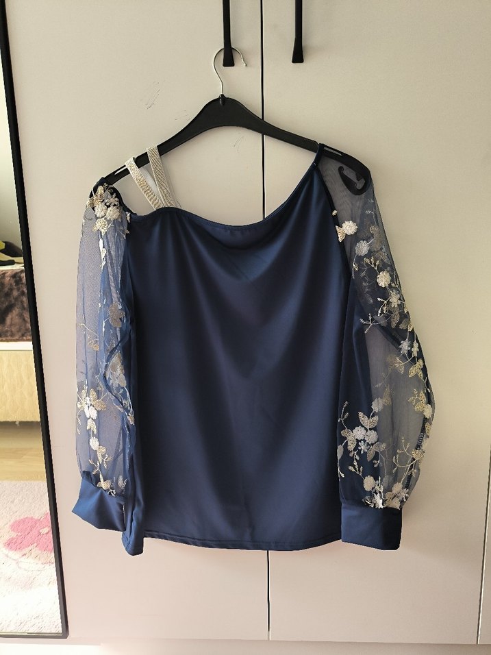 Mavi Drapeli Uzun Kollu Kadın Bluz - Görsel 2