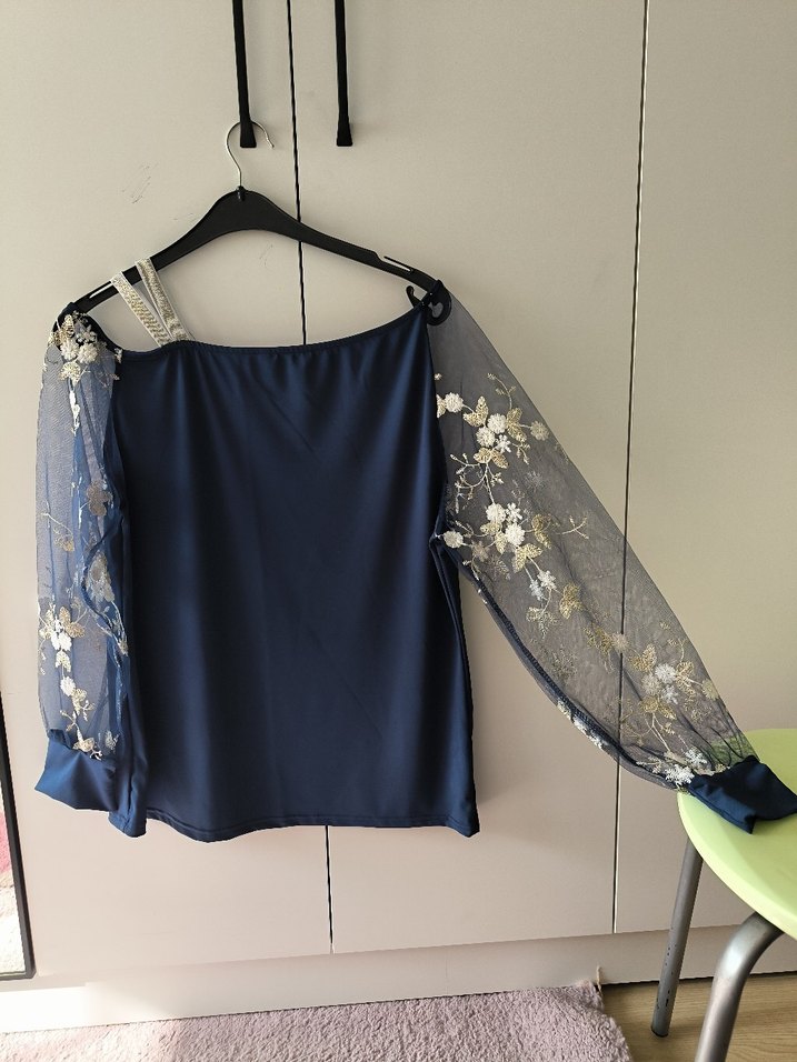 Mavi Drapeli Uzun Kollu Kadın Bluz - Görsel 3