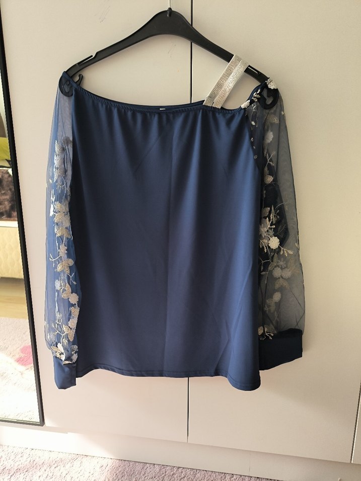 Mavi Drapeli Uzun Kollu Kadın Bluz - Görsel 5