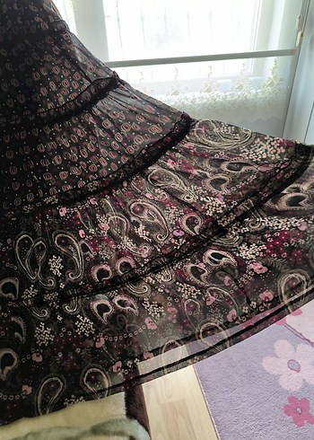 Bohem Kahverengi Piliseli Uzun Etek - Görsel 4