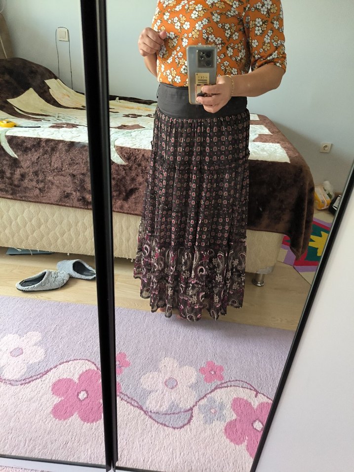 Bohem Kahverengi Piliseli Uzun Etek - Görsel 2