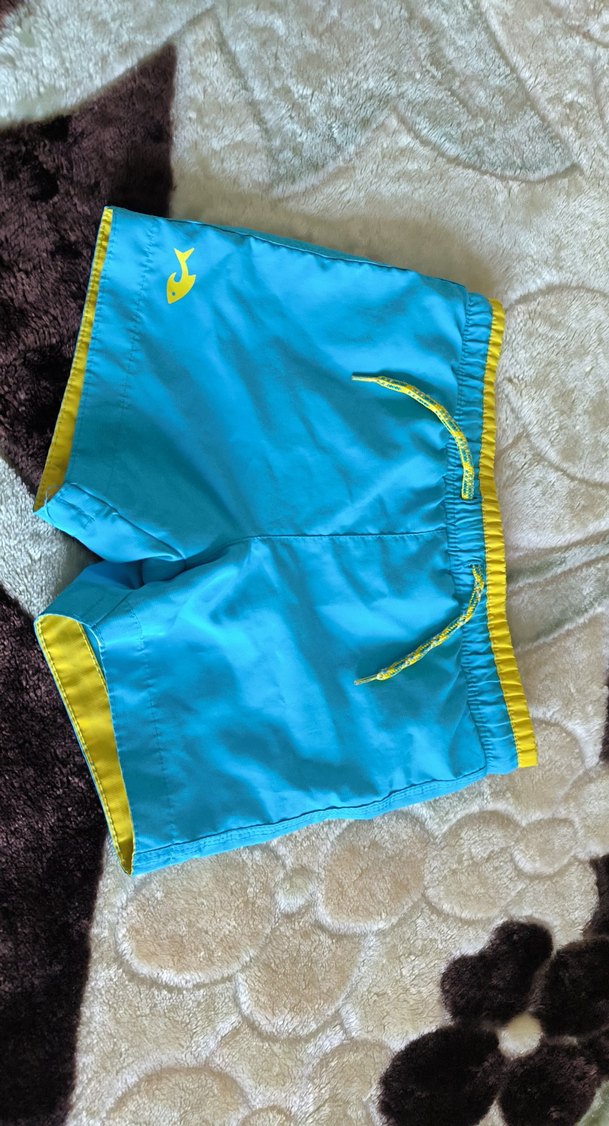 Mavi Erkek Şort, Sarı Detaylı, Kemerli - Görsel 2