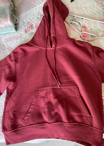 Bordo crop sweatshirt üç iplik