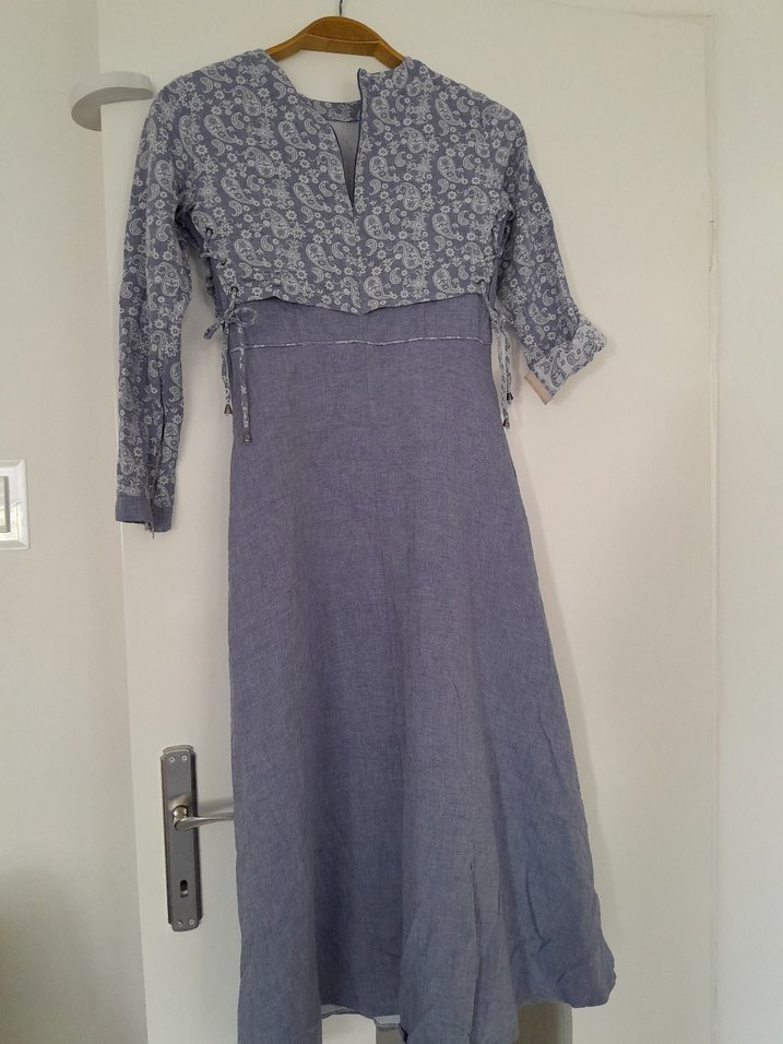 Gri Uzun  Keten elbise - Görsel 3