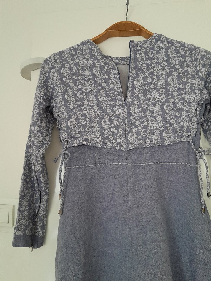 Gri Uzun  Keten elbise - Görsel 2