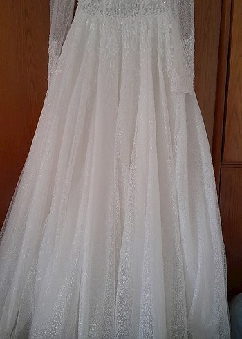 Helen model V yaka uzun kollu prenses gelinlik - Görsel 5