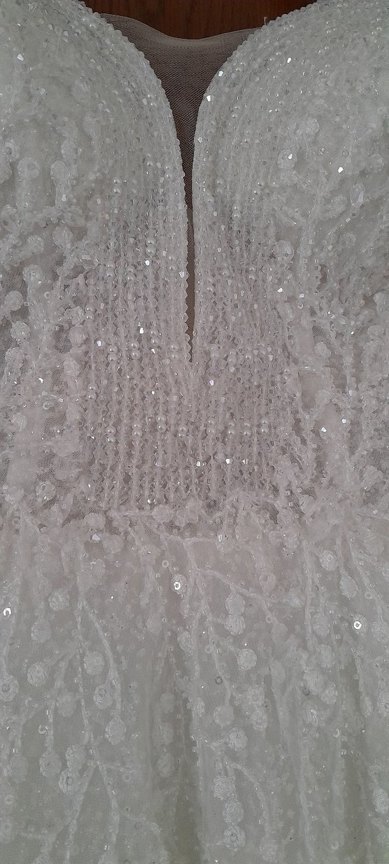 Helen model V yaka uzun kollu prenses gelinlik - Görsel 4