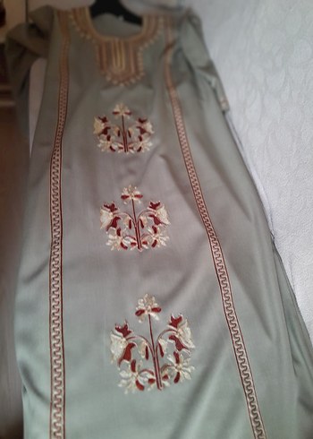 Nakışlı  Uzun bisiklet Yaka Elbise - Görsel 2