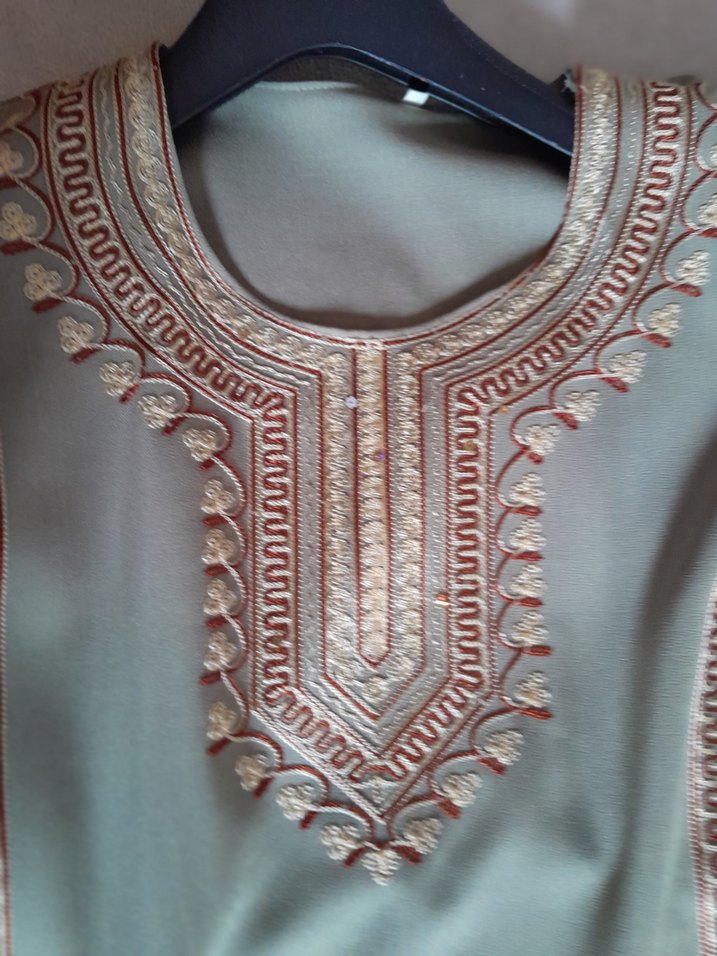 Nakışlı  Uzun bisiklet Yaka Elbise - Görsel 3