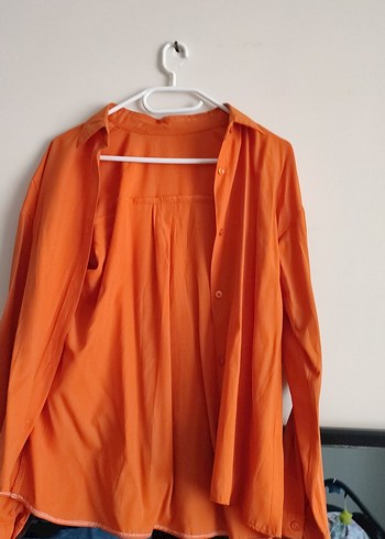 Düğmeli Turuncu  Kadın Gömlek - Görsel 2
