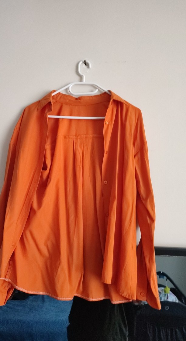 Düğmeli Turuncu  Kadın Gömlek - Görsel 2