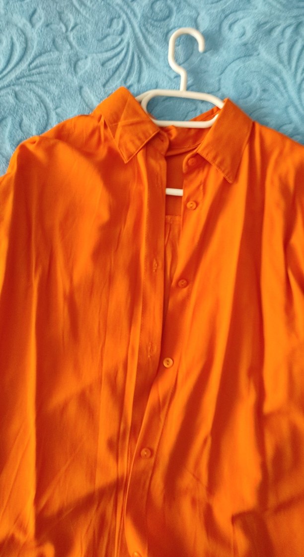 Düğmeli Turuncu  Kadın Gömlek - Görsel 3
