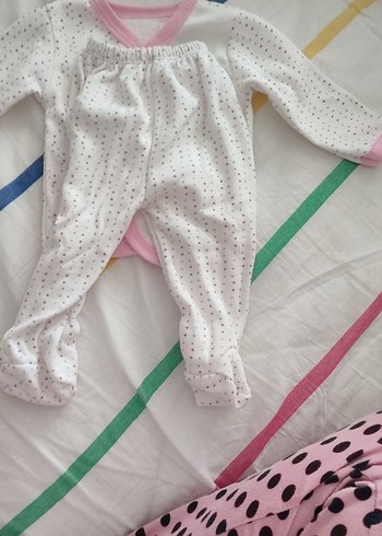 3 Ay Beden Uzun Kollu Beyaz Nakışlı Bebek Kıyafet Seti