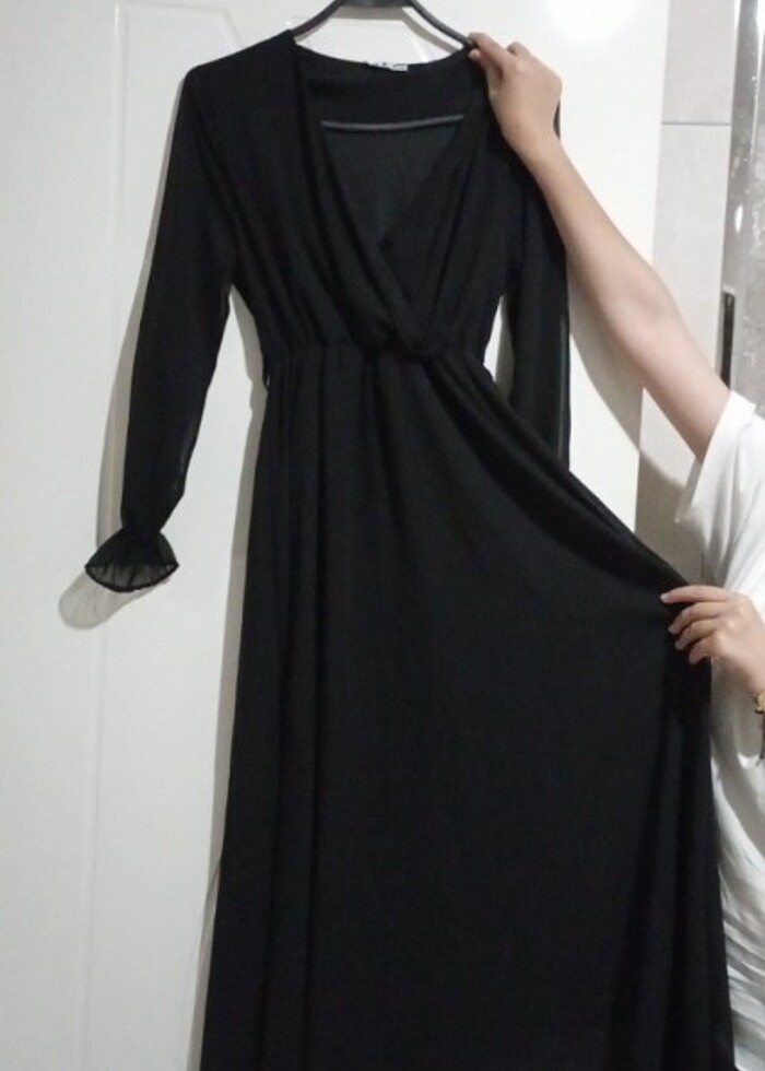 Siyah şifon elbise - Görsel 2