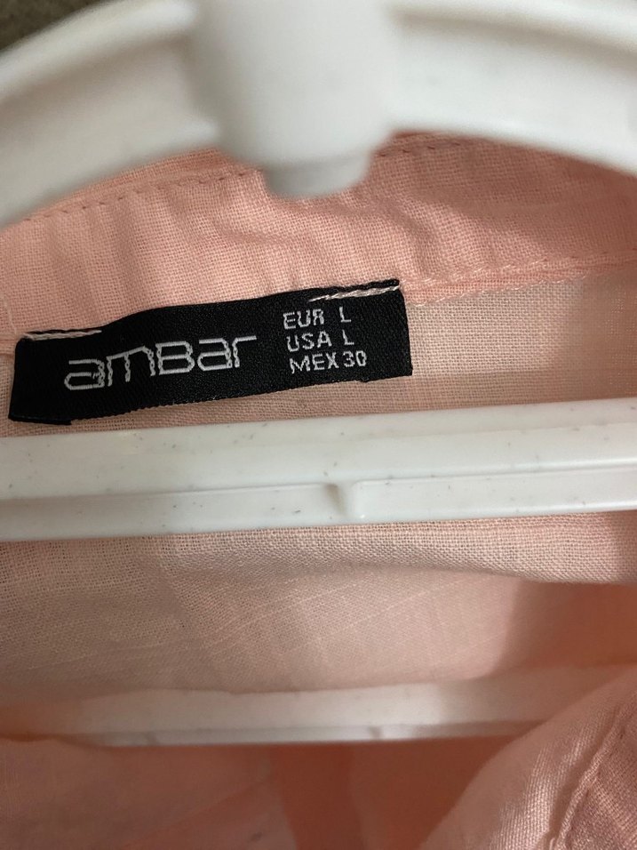 Pembe Keten Uzun Kollu Düğmeli Gömlek - Görsel 2