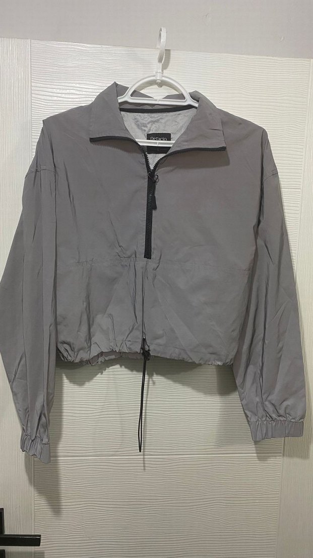 Gri Yarım Fermuarlı Kadın Mini Ceket - Görsel 2