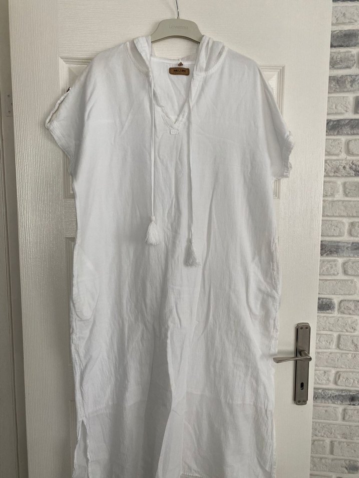 Bohem Beyaz Keten pareo - Görsel 3